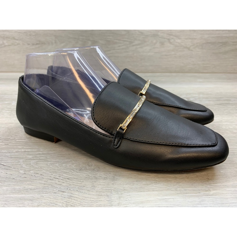 Aldo Women's Black Loafers Crystal Embellished Square Toe Flats 8.5 Shoes